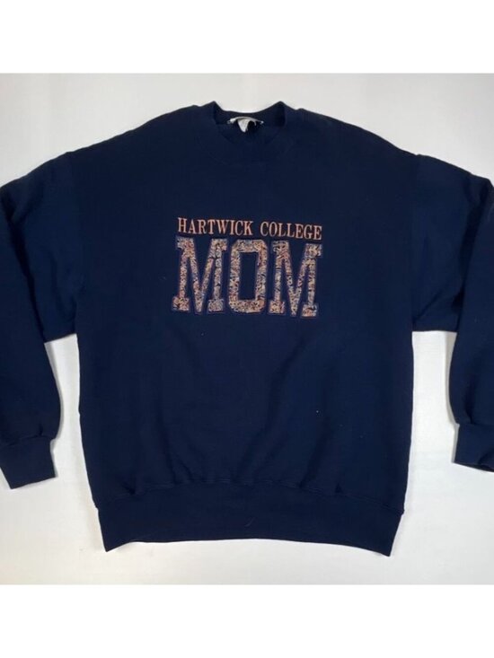 VF Imagewear Tops - Vintage Hartwick College Mom Embroidered Crewneck Sweatshirt Navy Blue Fleece